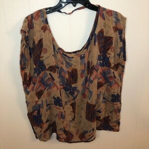 Indie Ella Vintage Silk Beige Floral Print Blouse Oversized S/M